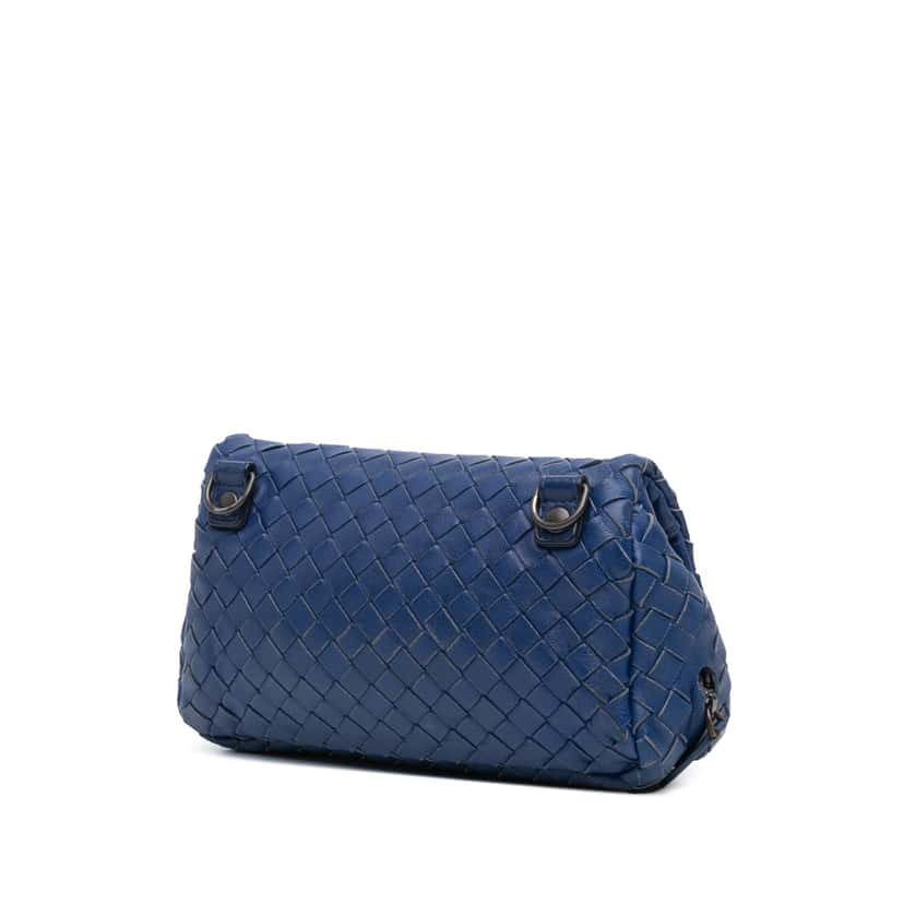 Bottega Veneta Intrecciato Chain Flap Crossbody Blue Leather Good condition - Back View