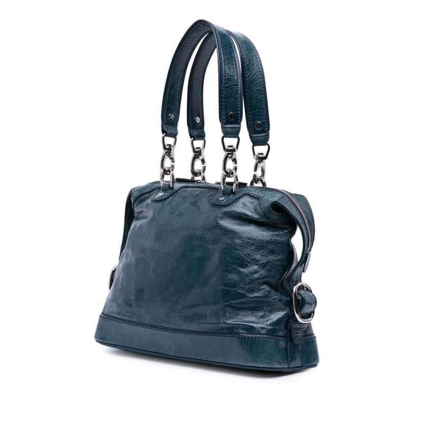 Celine Crinkled Patent Macadam Shoulder Bag Blue Leather Good condition - Back View