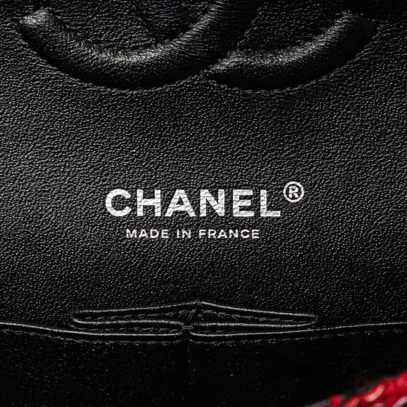 Chanel Medium Tweed Braided Charms Double Flap Red Tweed Good condition - Box View
