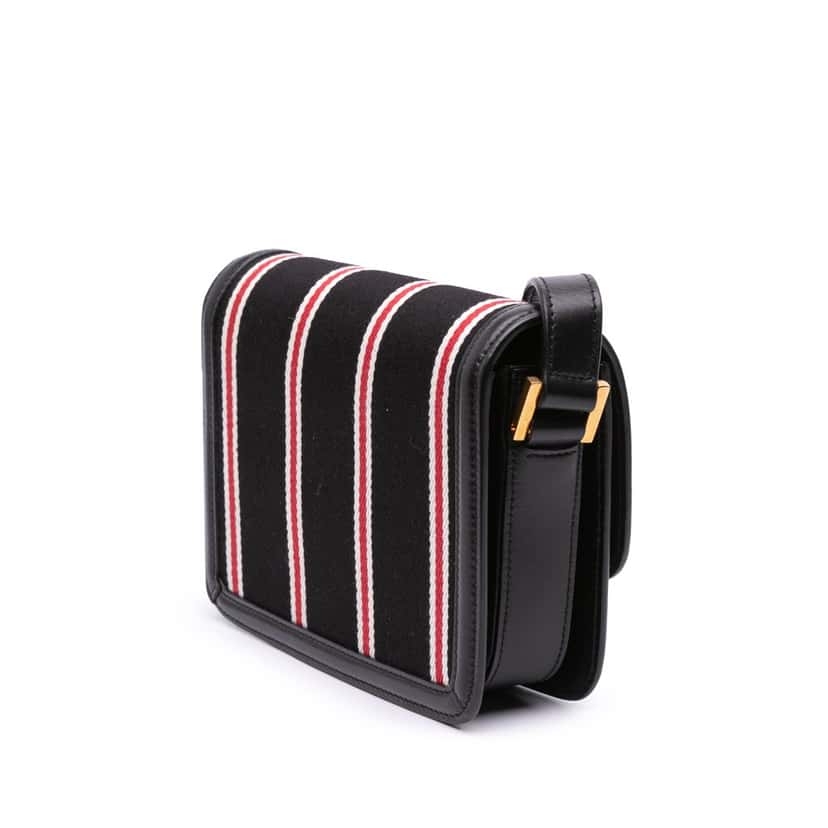 Saint Laurent Small Canvas Striped Solferino Satchel In Box Black Canvas Very good condition - Back View