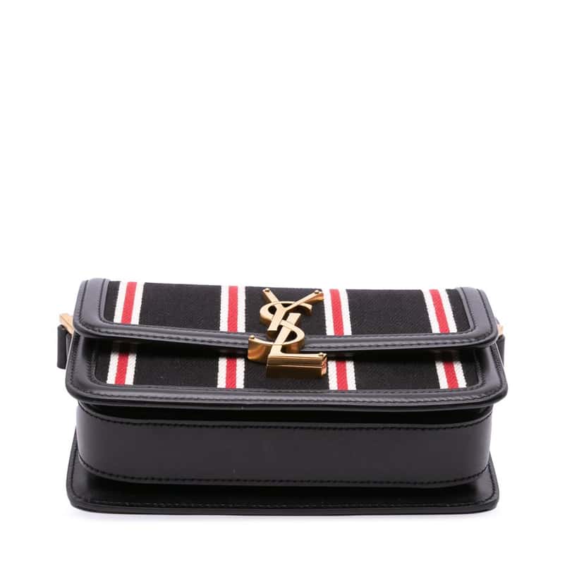 Saint Laurent Small Canvas Striped Solferino Satchel In Box Black Canvas Very good condition - Inside View