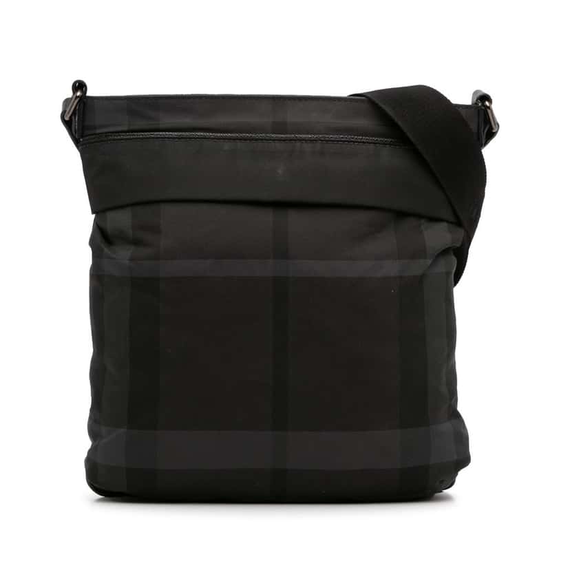 Burberry Tonal Check Canvas Crossbody Black Canvas Good condition - Front View