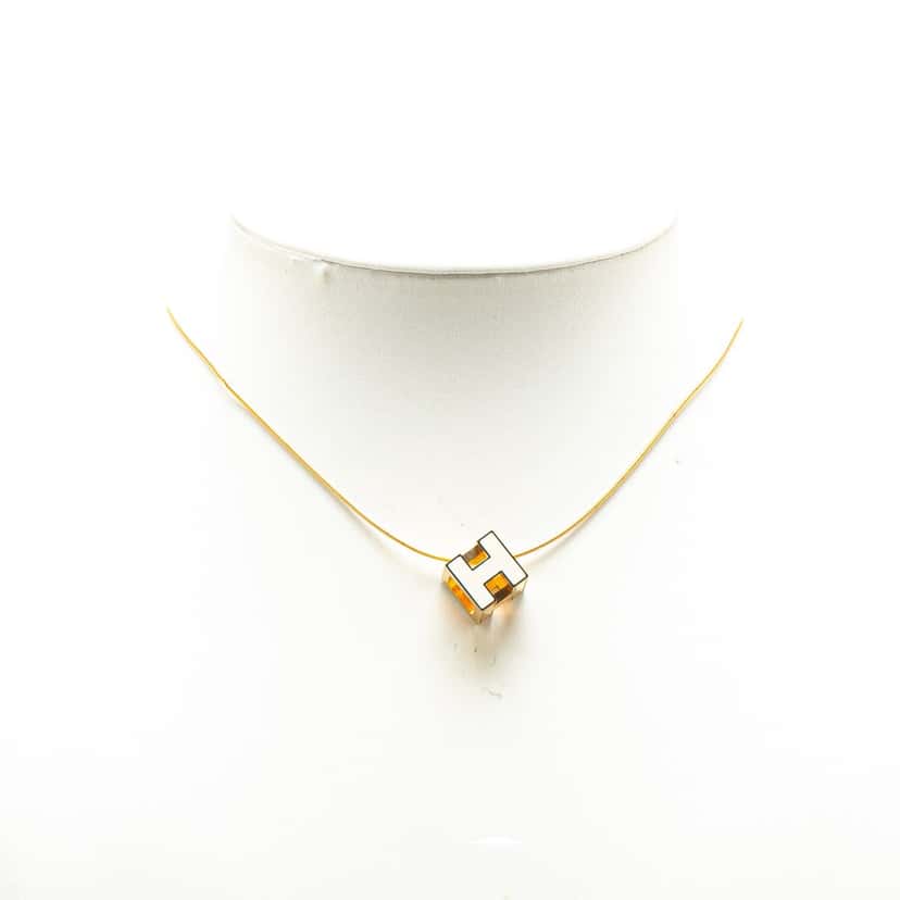 Hermès Gold Plated Cage dH Cube Necklace Gold Metal Good condition - Box View