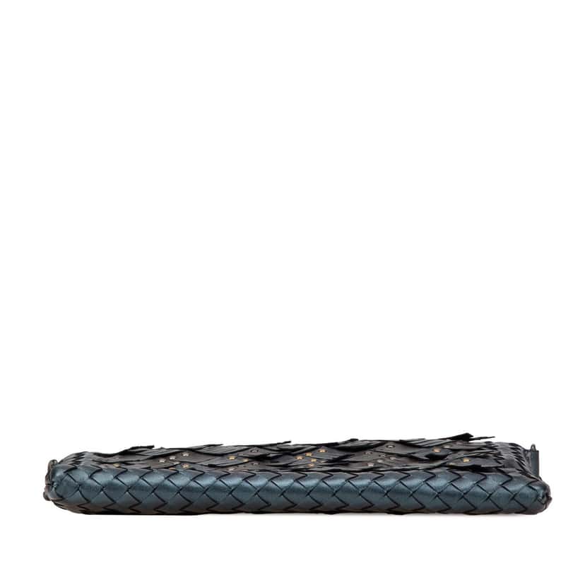 Bottega Veneta Nappa Intrecciato Studded Biletto Chain Crossbody Blue Leather Good condition - Inside View