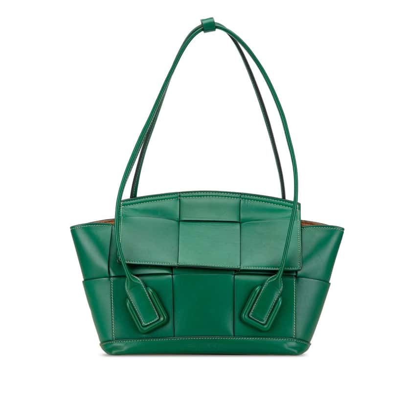 Bottega Veneta Small Calfskin Maxi Intrecciato Arco Satchel Green Leather Good condition - Front View