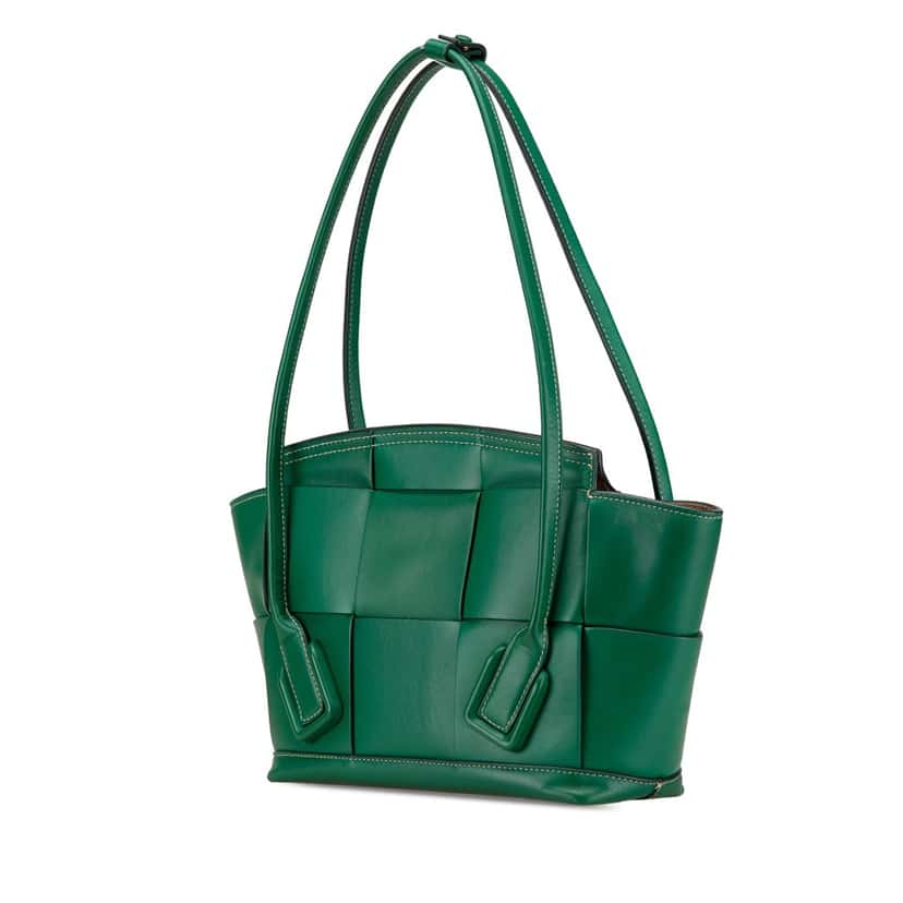 Bottega Veneta Small Calfskin Maxi Intrecciato Arco Satchel Green Leather Good condition - Back View