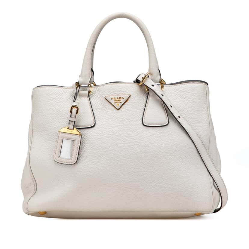 Prada Vitello Daino Open Convertible Tote White Leather Good condition - Front View