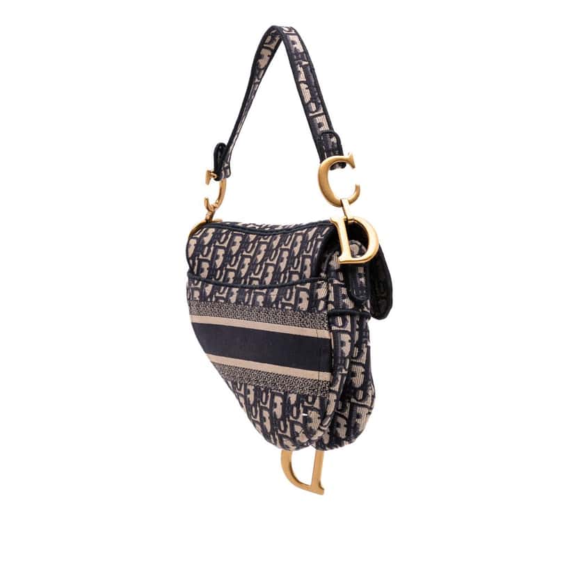 Dior Oblique Canvas Embroidered Saddle Bag Blue Canvas Good condition - Back View