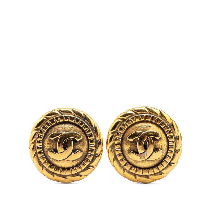 Chanel Gold Plated CC Round Clip On Earrings Gold Metal Good condition - Front View