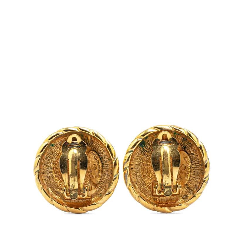 Chanel Gold Plated CC Round Clip On Earrings Gold Metal Good condition - Back View