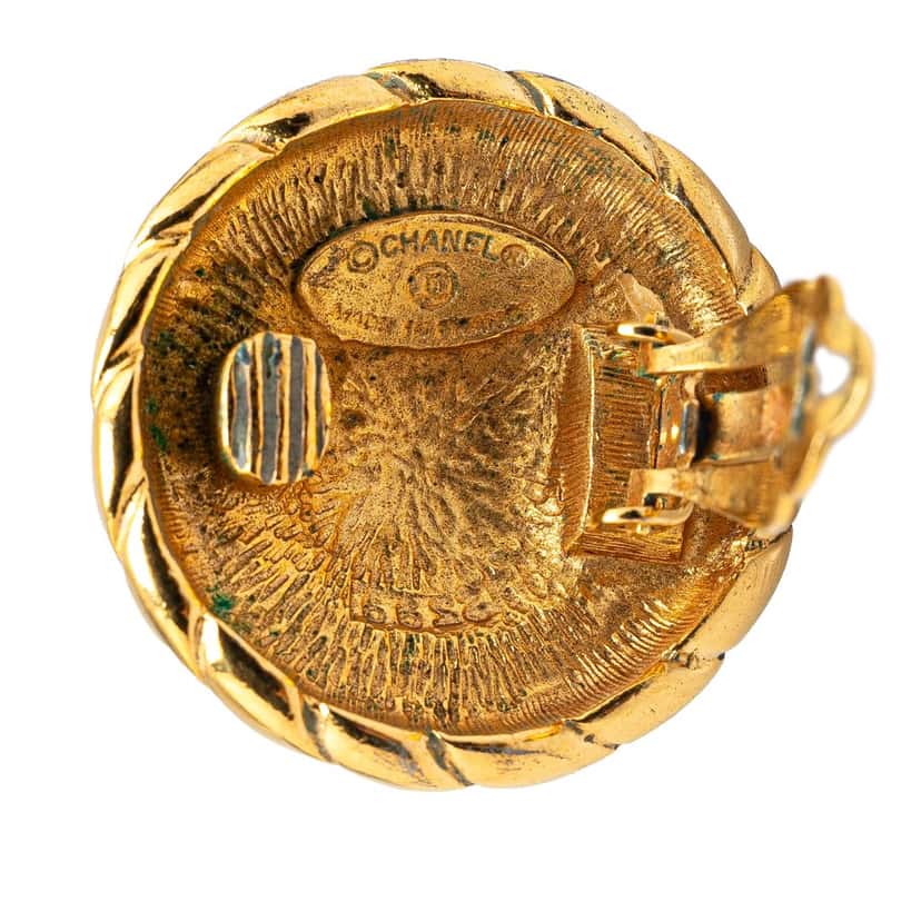Chanel Gold Plated CC Round Clip On Earrings Gold Metal Good condition - Inside View