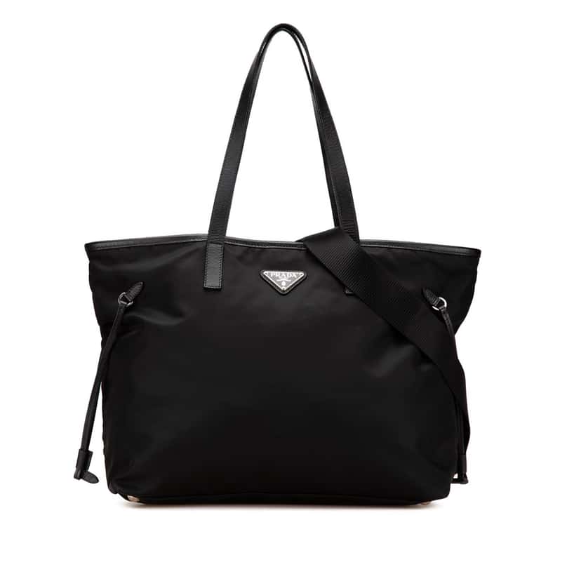 Prada Tessuto Saffiano Trimmed Open Convertible Tote Black Good condition - Front View