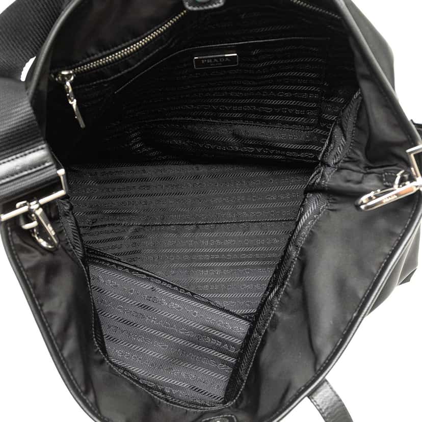 Prada Tessuto Saffiano Trimmed Open Convertible Tote Black Good condition - Model View