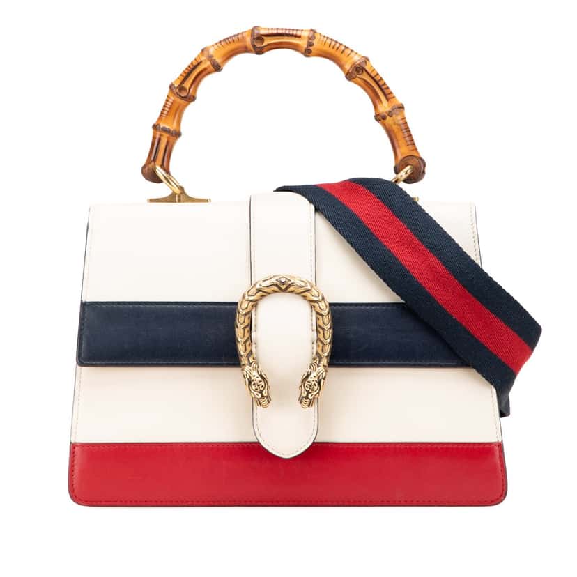 Gucci Medium Leather Bamboo Dionysus Web Satchel White Leather Good condition - Front View