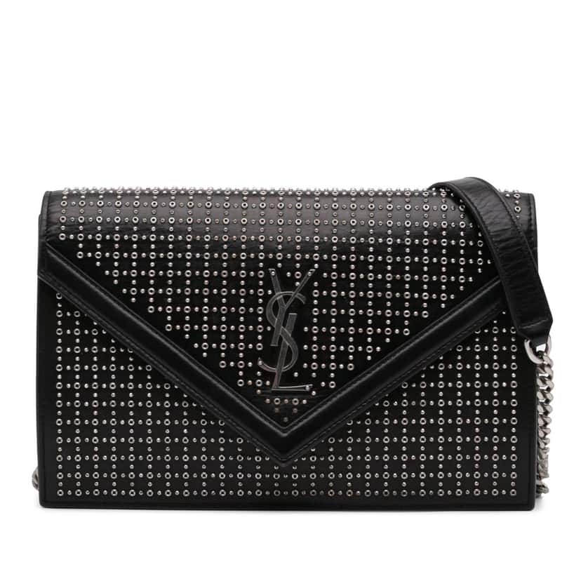 Saint Laurent Studded Leather Monogram Le Sept Chain Bag Black Leather Good condition - Front View