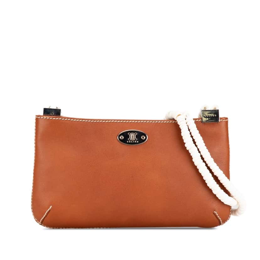Celine Calfskin Shell Strap Shoulder Bag Brown Leather Very good condition - Front View