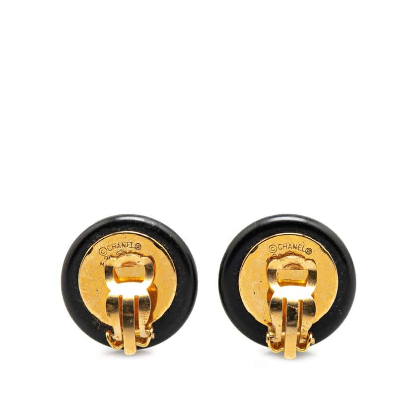 Chanel Resin CC Shell Button Clip On Earrings Black Good condition - Back View