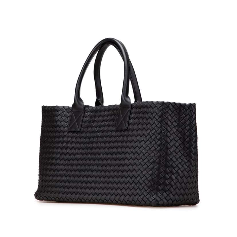 Bottega Veneta Medium Lambskin Intreccio Cabat Tote Black Leather Good condition - Back View