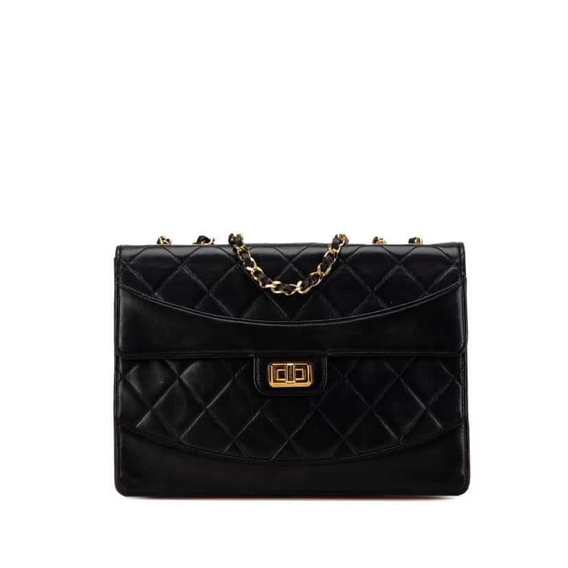 Chanel Medium Reissue 2.55 Quilted Lambskin Single Flap Black Leather Good condition - Front View