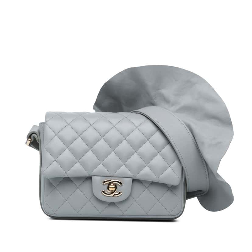 Chanel Quilted Calfskin Bolero de Chanel Flap Grey Leather Very good condition - Front View