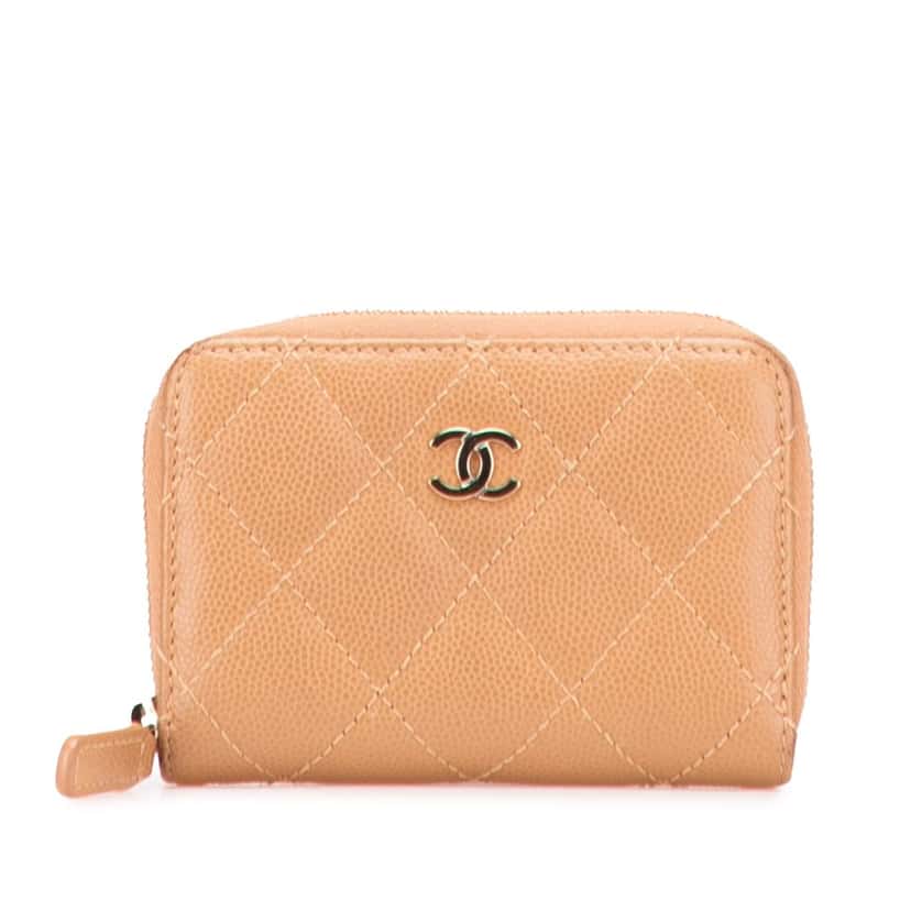 Chanel CC Quilted Caviar Zip Around Coin Purse Brown Leather Good condition - Front View