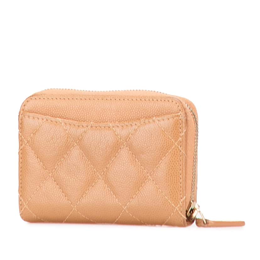 Chanel CC Quilted Caviar Zip Around Coin Purse Brown Leather Good condition - Back View