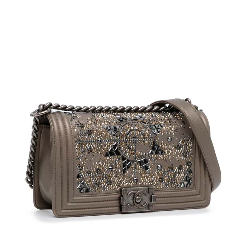 Chanel Medium Crystal Embellished Goatskin Boy Brown Leather Good condition - Back View