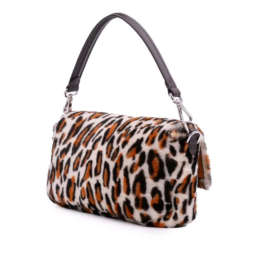 Fendi Leopard Print Calf Hair Baguette Satchel Brown Good condition - Back View