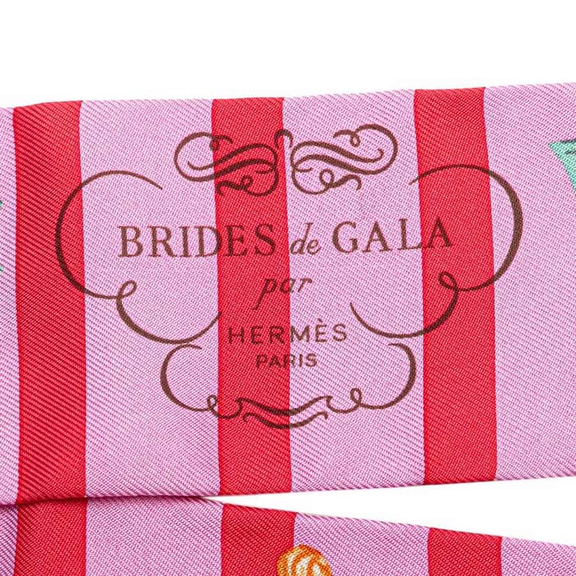 Hermès Brides De Gala Bayaderes Twilly Silk Scarf Pink Silk Very good condition - Back View
