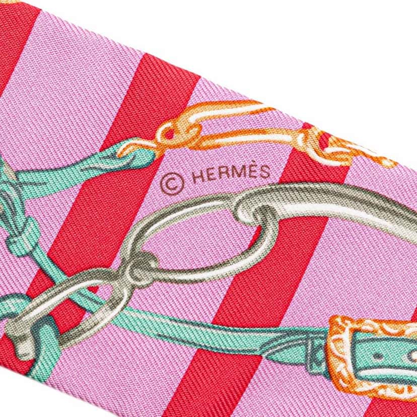 Hermès Brides De Gala Bayaderes Twilly Silk Scarf Pink Silk Very good condition - Model View