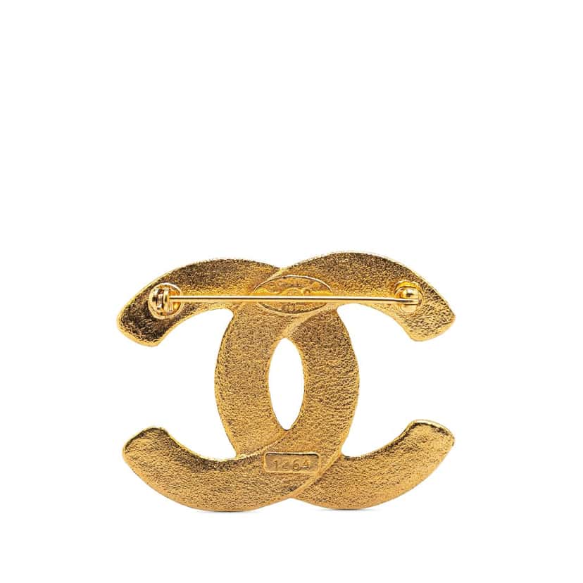 Chanel Gold Plated Embossed Mini CC Brooch Gold Metal Good condition - Back View