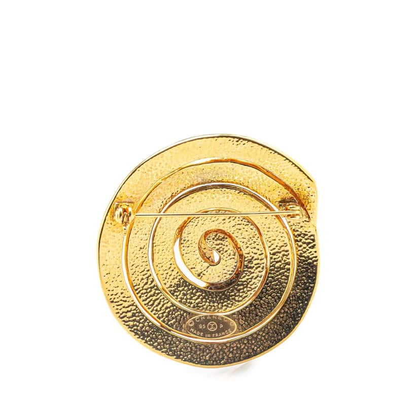 Chanel CC Gold Plated Swirl Round Brooch Gold Metal Good condition - Back View
