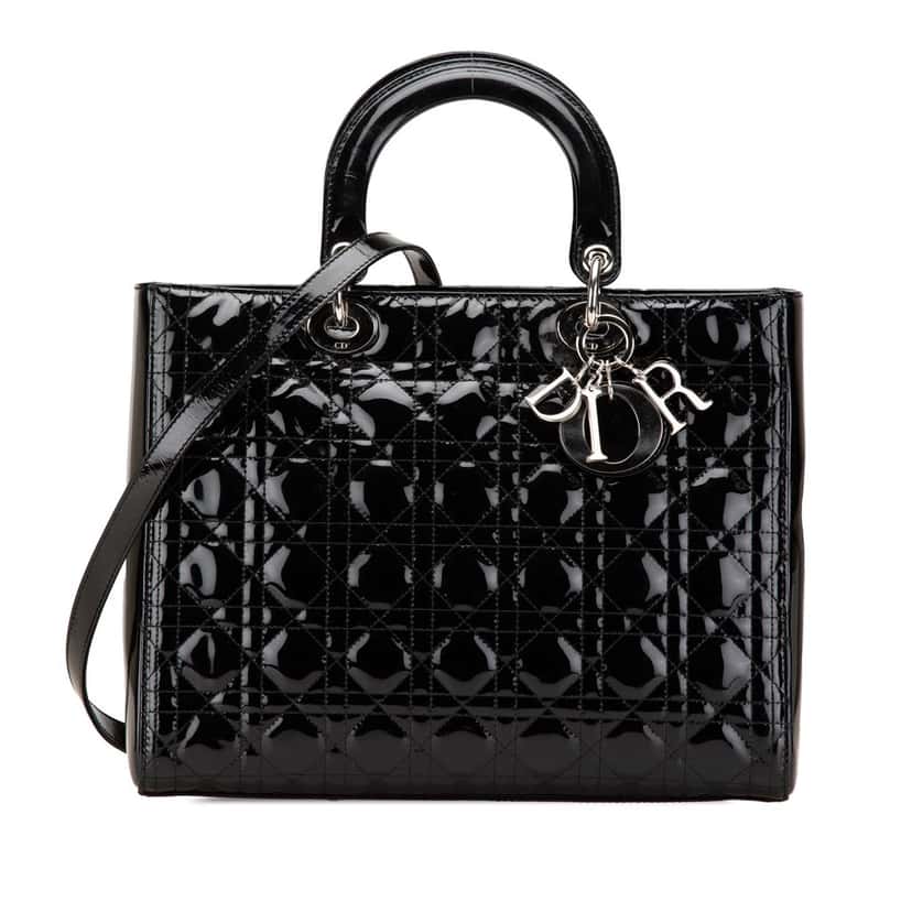 Dior Large Patent Cannage Lady Dior Black Leather Good condition - Front View