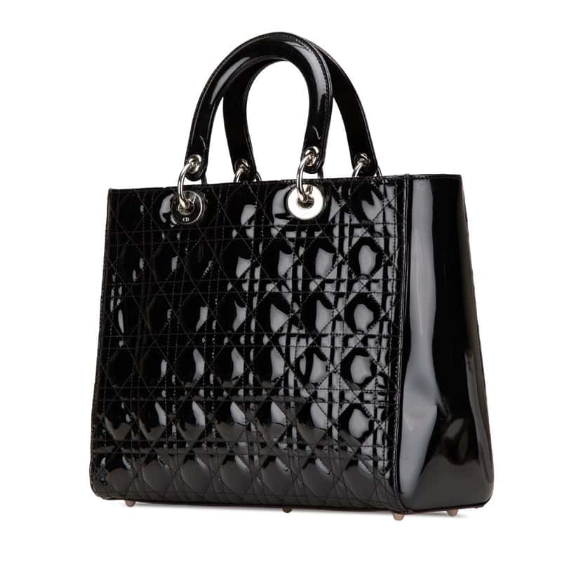 Dior Large Patent Cannage Lady Dior Black Leather Good condition - Back View