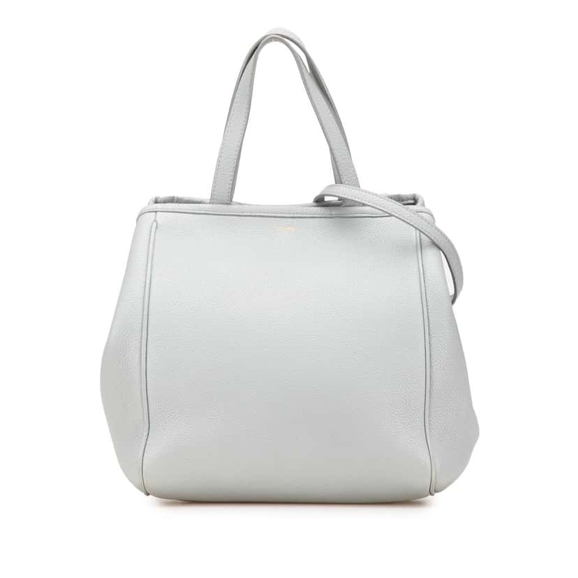 Celine Small Grained Calfskin Folded Cabas Tote Grey Leather Good condition - Front View