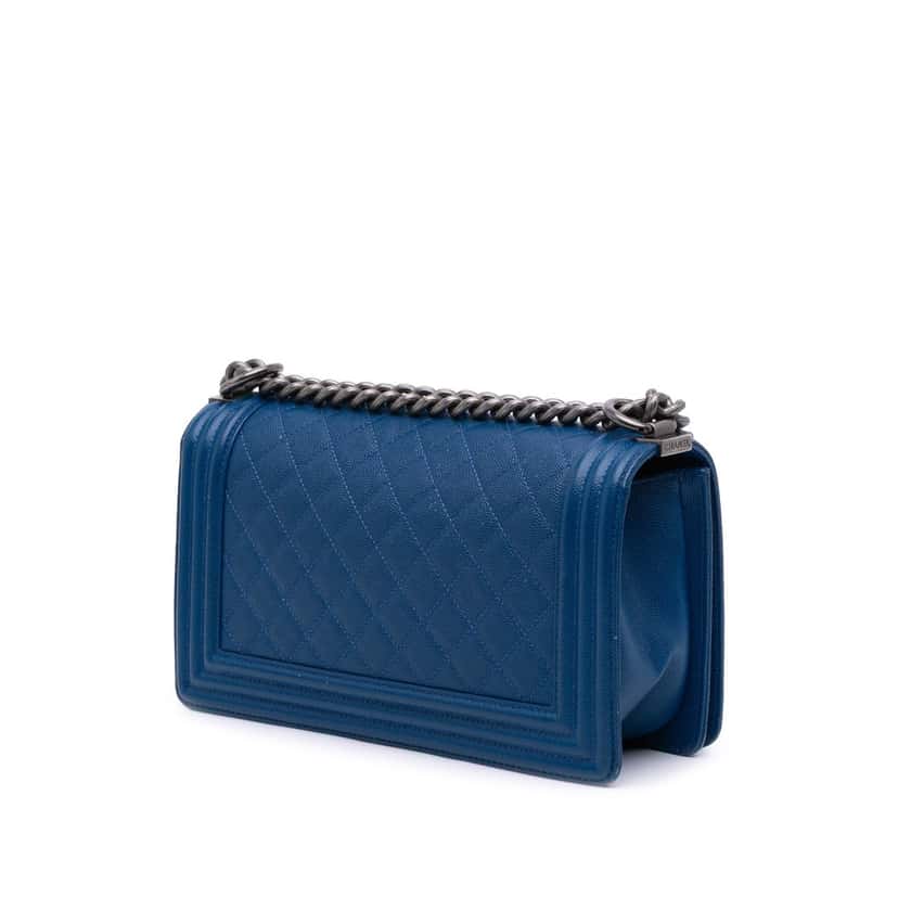 Chanel Old Medium Quilted Caviar Boy Flap Blue Leather Good condition - Back View