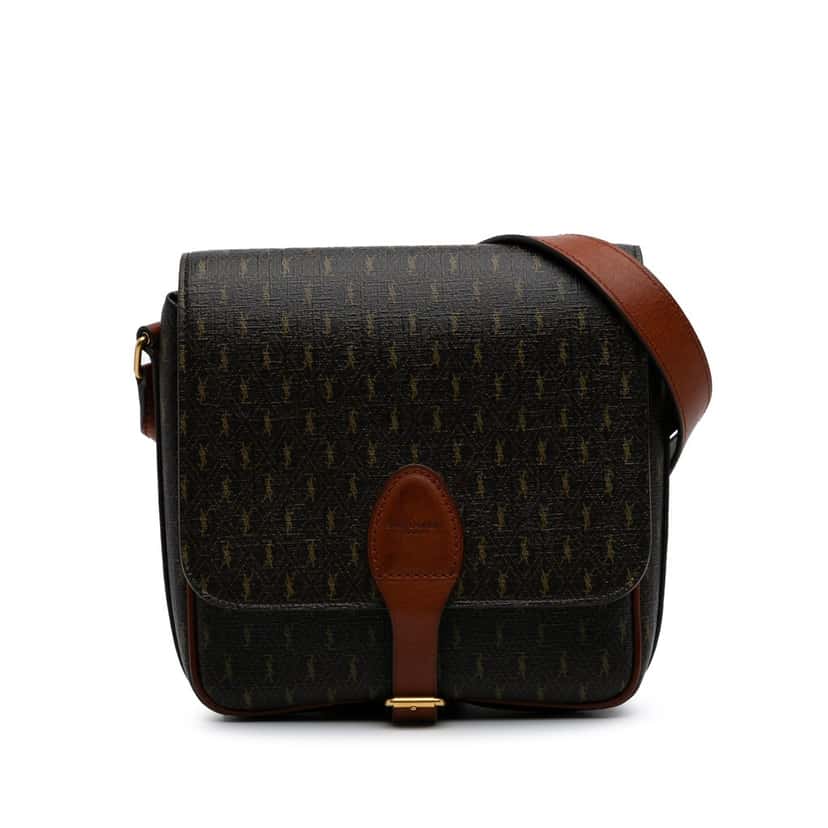 Saint Laurent Medium Coated Canvas Le Monogramme Buckle Crossbody Brown Canvas Good condition - Front View