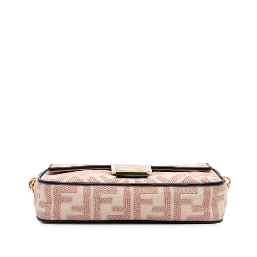 Fendi Zucca Embroidered Canvas Baguette Satchel Pink Canvas Good condition - Inside View