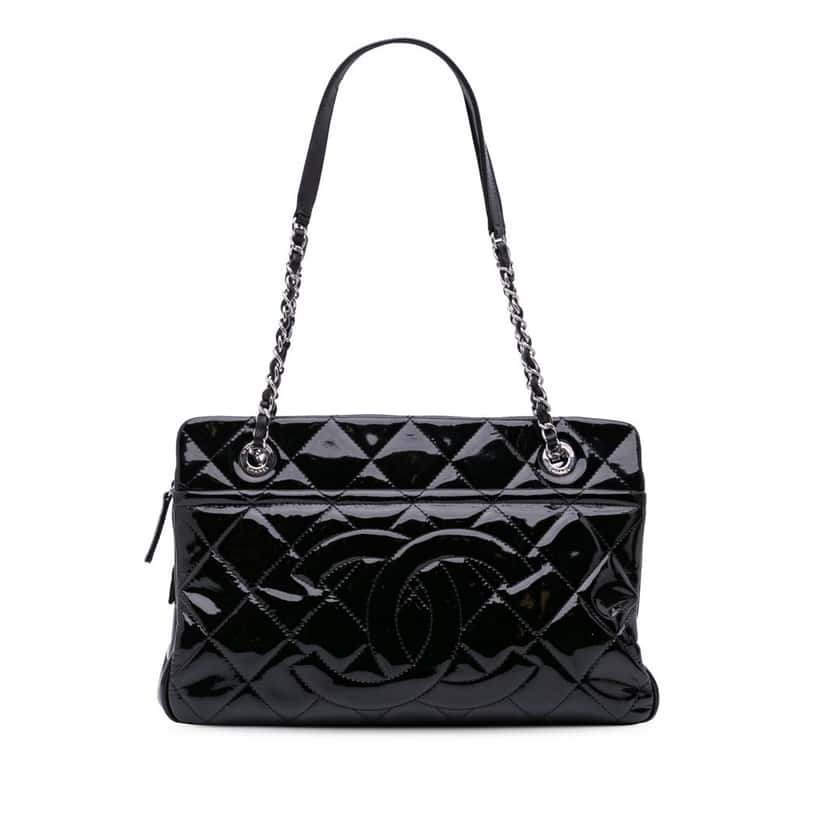 Chanel Medium CC Patent Soft Shopper Tote Black Leather Good condition - Front View
