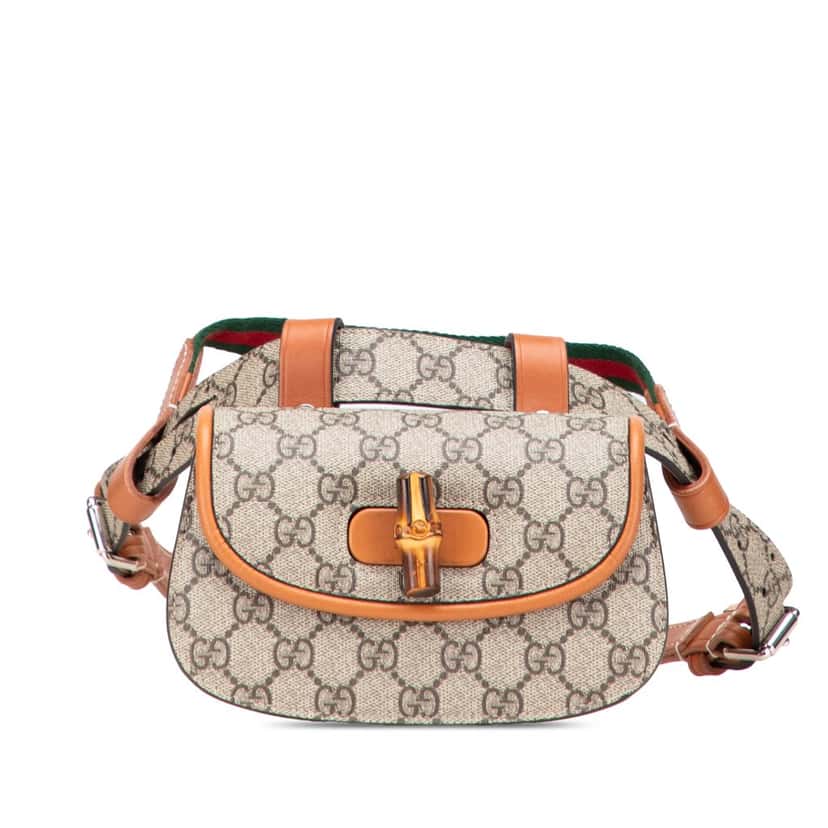 Gucci Mini GG Supreme Web Bamboo 1947 Belt Bag Brown Canvas Good condition - Front View