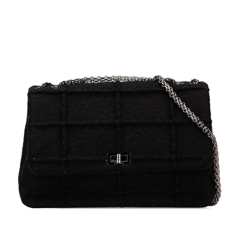 Chanel Jumbo Reissue 2.55 Choco Bar Wool Felt Identification Flap Black Wool Good condition - Front View
