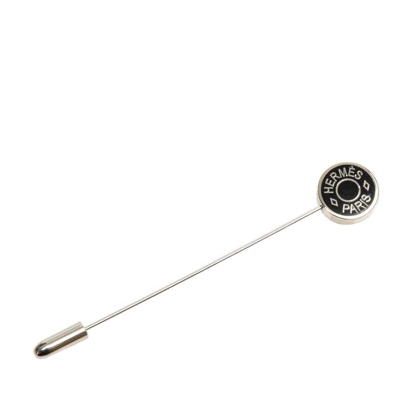 Hermès Palladium Plated Clou de Selle Stick Pin Brooch Silver Metal Good condition - Front View