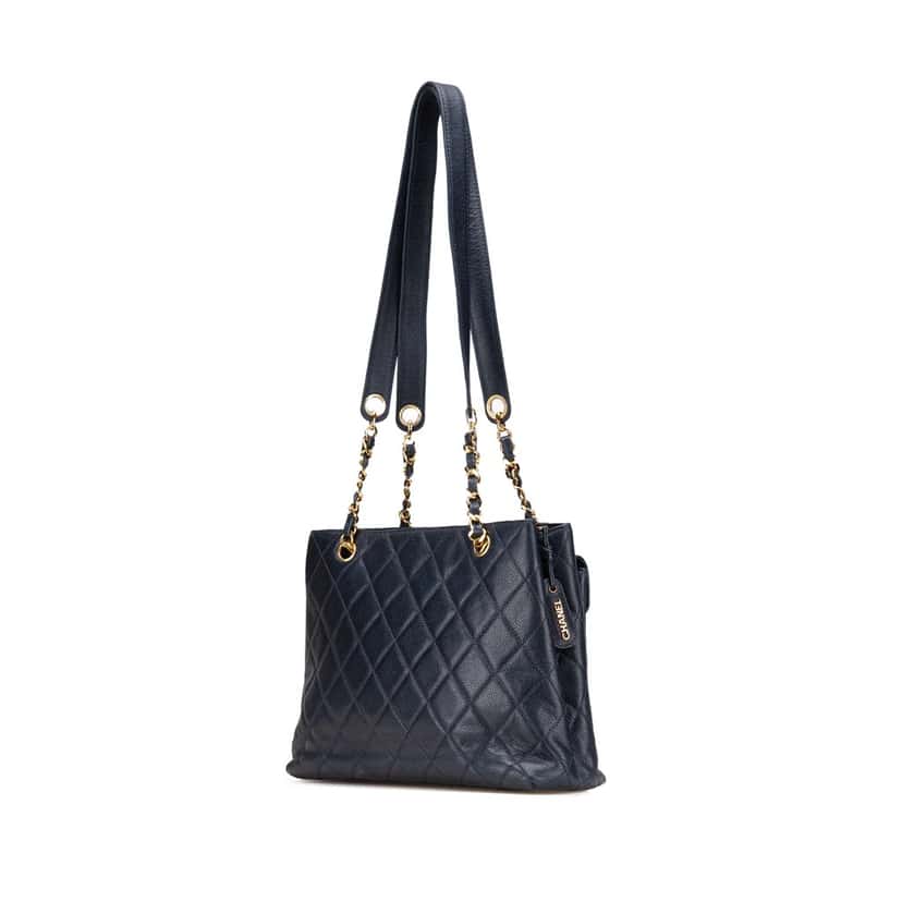 Chanel Quilted Caviar Front Pocket Chain Tote Blue Leather Good condition - Back View