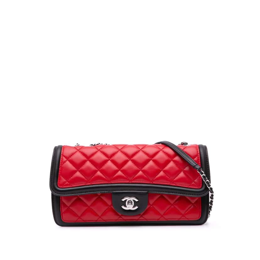 Chanel Medium Bicolor Quilted Lambskin Graphic Flap Red Leather Good condition - Front View