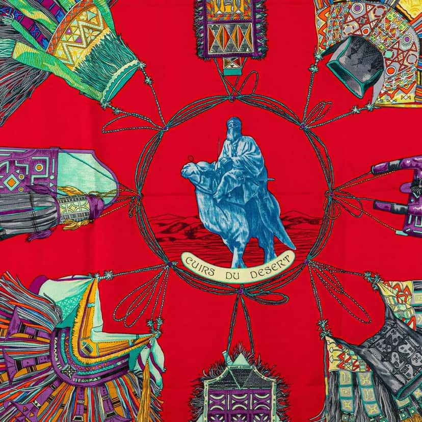 Hermès Cuirs Du Desert Silk Scarf Red Silk Good condition - Back View