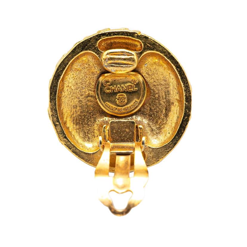 Chanel Gold Plated Gripoix Round Clip On Earrings Gold Metal Good condition - Inside View