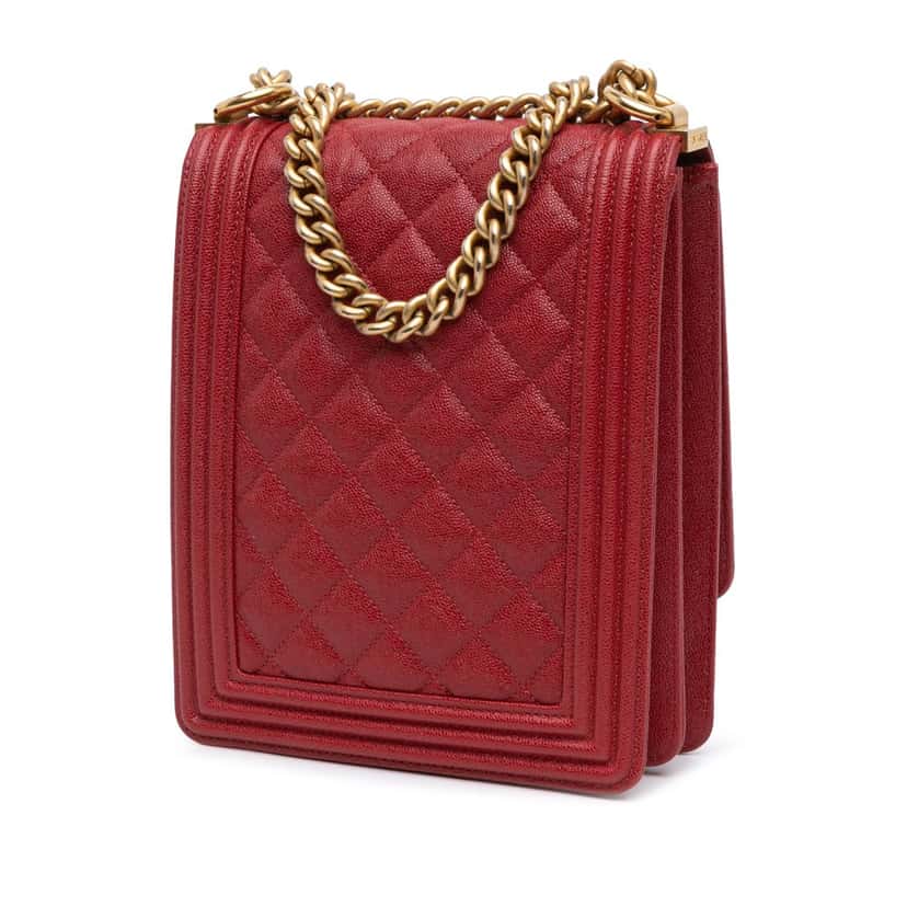 Chanel Quilted Caviar North South Boy Flap Red Leather Good condition - Back View