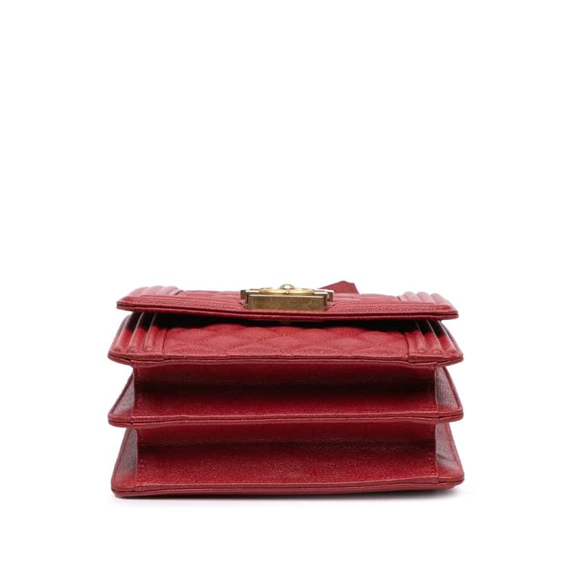 Chanel Quilted Caviar North South Boy Flap Red Leather Good condition - Inside View