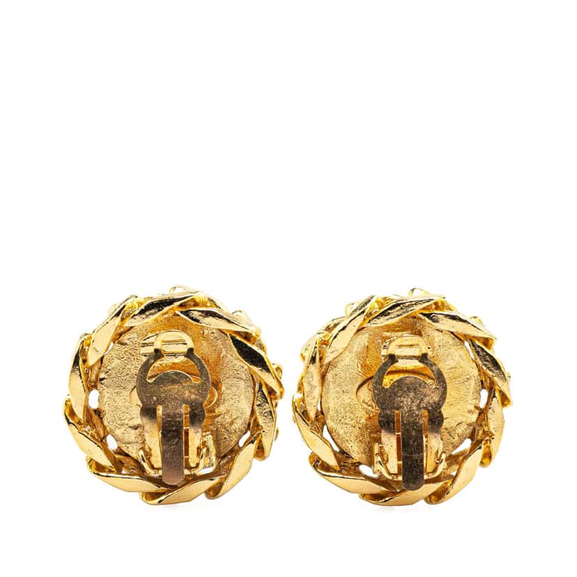 Chanel Gold Plated CC Crystal Clip On Earrings Gold Metal Good condition - Back View