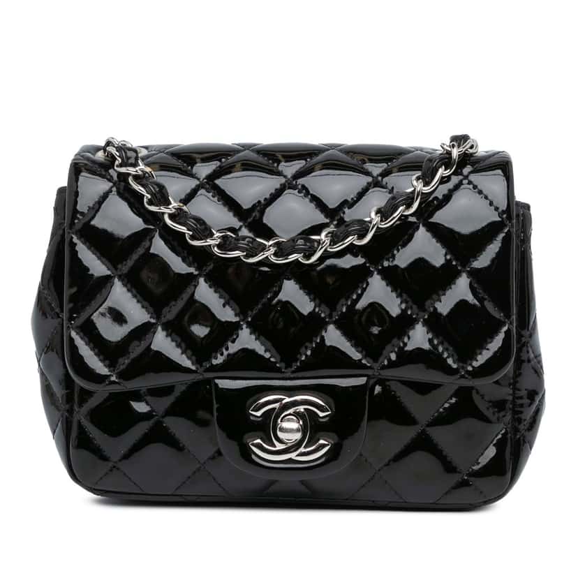 Chanel Mini Square Classic Patent Single Flap Black Leather Very good condition - Front View